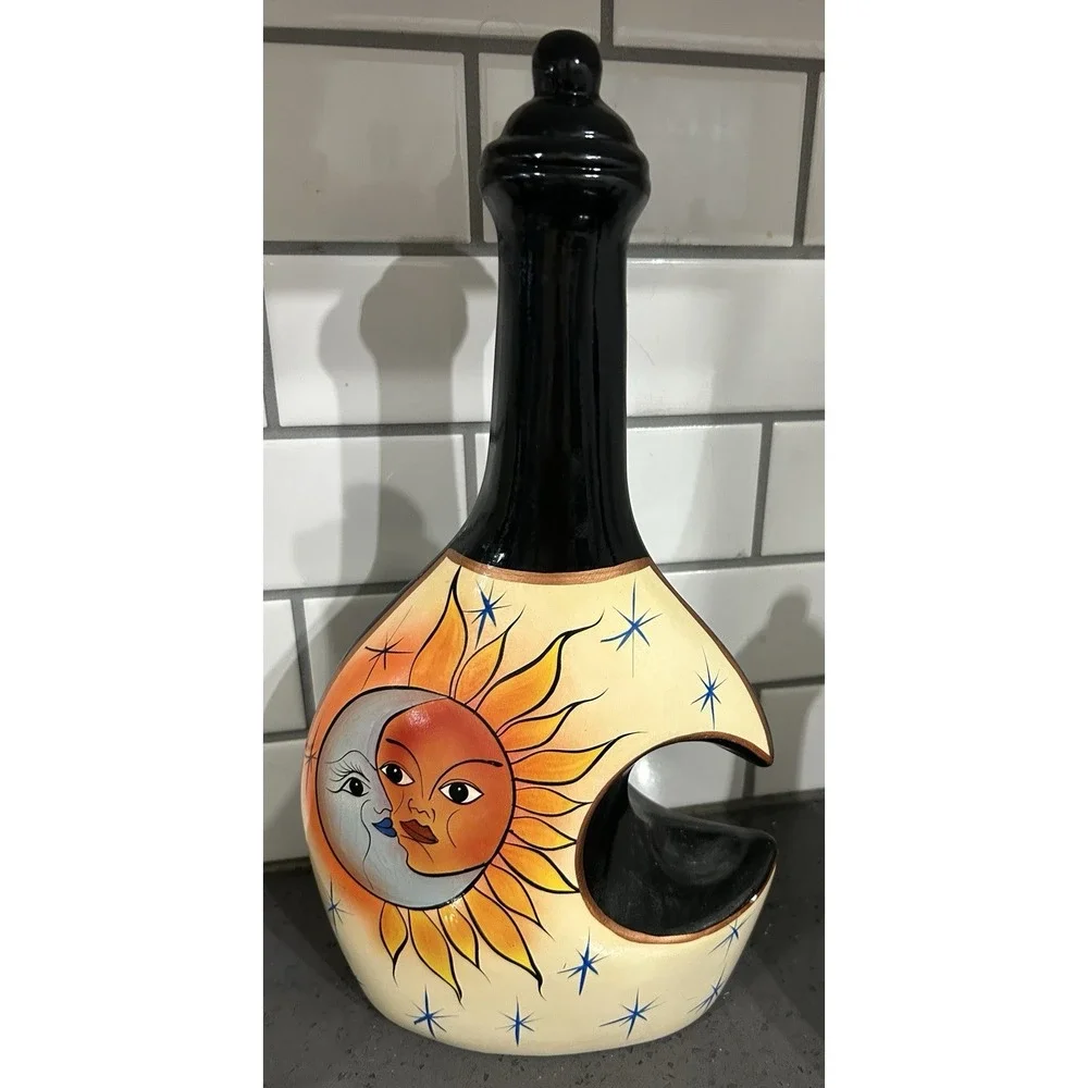 Set of 3 Celestial Sun & Moon Black Yellow‎ Decorative Jars Pitchers Bottles